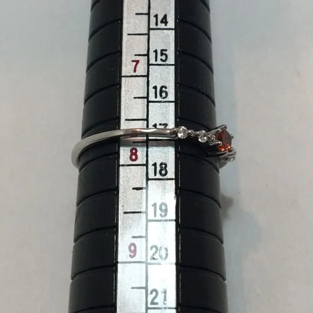 Sterling Silver Ring Size 7.75 925 Thin Band Red Cubic Zirconia CZ Dainty - Flaw
